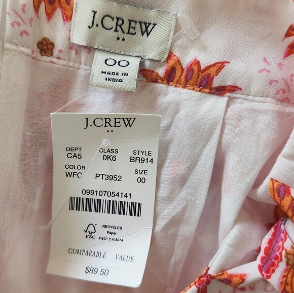 J. Crew Tiered Midi Skirt Fuschia/Orange Floral on White Waist Tie Sz 00 NWT - Picture 10 of 13